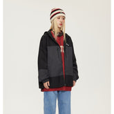 Unisex Jacket Retro Patchwork Contrast Color Shell Jacket Baggy Casual Jacket